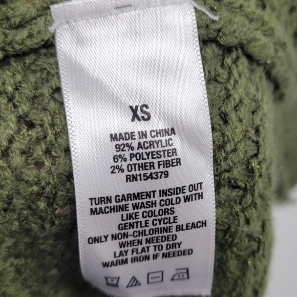 Aeropostale Green V Neck Lace Chunky Ribbed Knit Long Sleeve Stretchy Sweater XS - Picture 9 of 11